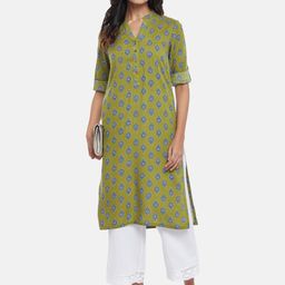 RANGMANCH BY PANTALOONS Women Lime Green Floral Printed Kurta-picture-23