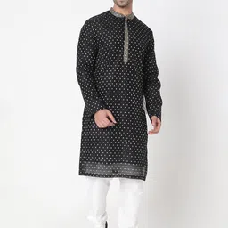 Ethnicity Geometric Woven Design Mandarin Collar Jacquard Straight Kurta-picture-32