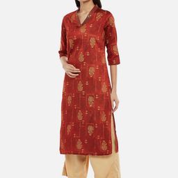 RANGMANCH BY PANTALOONS Women Rust Ethnic Motifs Printed Pathani Kurta-picture-15