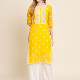 VAIRAGEE Floral Embroidered Thread Work Georgette Kurta-picture-12