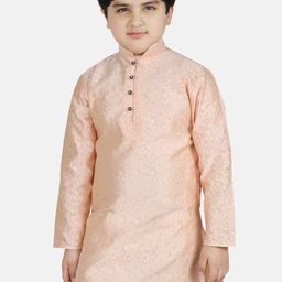 SG YUVRAJ Boys Pink Ethnic Motifs Brocade Satin Kurta-78