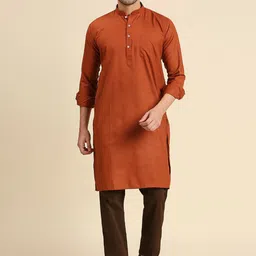 RAJUBHAI HARGOVINDAS Mandarin Collar Silk Cotton Kurta-image-75