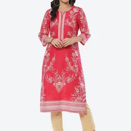 Biba Women Floral Printed Straight Cotton Kurta-image-14