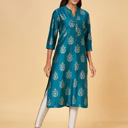 RANGMANCH BY PANTALOONS Ethnic Motifs Printed Mandarin Collar Straight Kurta-42