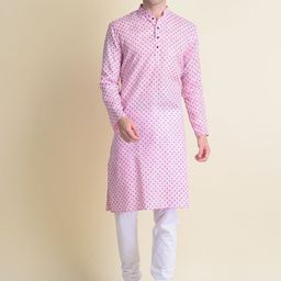 NAMASKAR Men Pink Printed Cotton Kurta-23