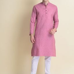 NAMASKAR Men Peach-Coloured Cotton Printed Kurta-picture-3