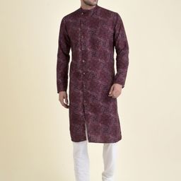 TABARD Men Purple Printed Mandarin Collar Cotton Kurta-image-2