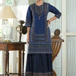 Juniper Women Blue Embellished Flared Sleeves Anarkali Kurta-image-23