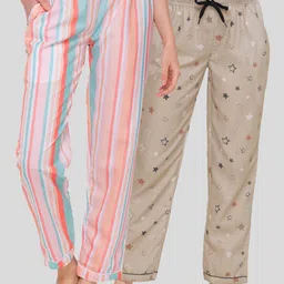 FashionRack Women Pack of 2 Pink & Blue Printed Lounge Pants-picture-47