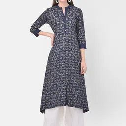 Span Women Blue & graystone Geometric Printed Kurta-image-17