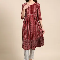 SHOWOFF Ethnic Motifs Printed Anarkali Kurta-image-57
