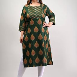 Swasti Women Green & eerie black Ethnic Motifs Printed Flared Sleeves Mirror Work Floral Kurta-picture-18