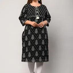 Swasti Women Black Ethnic Motifs Printed Thread Work Floral Kurta-image-18