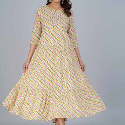 KALINI Striped Embellished Tiered Ethnic Dress-picture-24