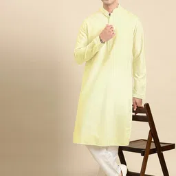 TheEthnic.Co Mandarin Collar Thread Work Pastel Cotton Straight Kurta-image-51