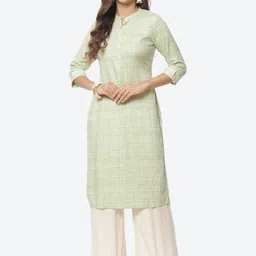 Rangriti Women Green & Off White Checked Kurta-image-47