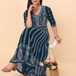 HERENOW Women Chikankari Embroidered Thread Work Georgette Anarkali Kurta-picture-33