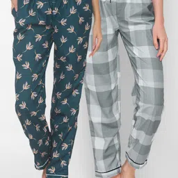 FashionRack Women Pack of 2 Teal Green & Grey Printed Lounge Pants-picture-31