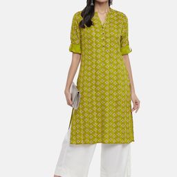 RANGMANCH BY PANTALOONS Women Lime Green Geometric Printed Kurta-picture-12