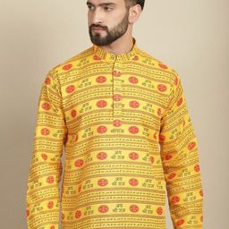 Armaan Ethnic Motifs Printed Mandarin Collar Cotton Straight Kurta-89