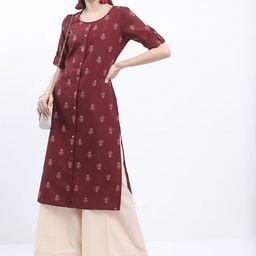 KETCH Floral Printed Round Neck Kurta-image-4