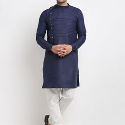 Kaifoo Men Navy Blue Thread Work Kurta-65