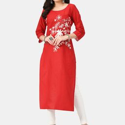 RIYA Women Red Floral Embroidered Thread Work Kurta-image-35