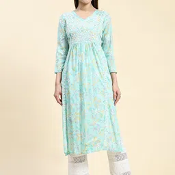 HOUSE OF KARI Floral Embroidered Chikankari A-Line Kurta-picture-27
