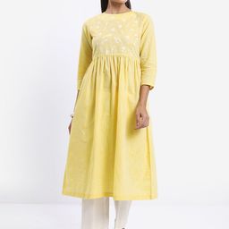Vishudh Round Neck Floral Printed Pure Cotton A-Line Kurta-4