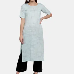 Aarsha Women Blue Woven Design Abstract Straight Fit Cotton Kurta-picture-5