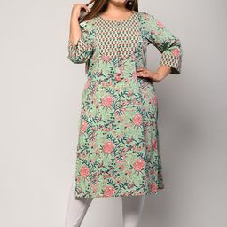Swasti Women Green Floral Printed Flared Sleeves Floral Kurta-picture-53