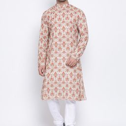 NAMASKAR Men Ethnic Motifs Printed Mandarin Collar Linen Kurta-image-50