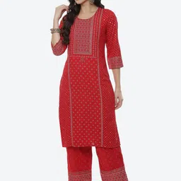 Rangriti Women Red Ethnic Motifs Printed Thread Work Kurta-picture-1