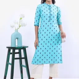 Vishudh Mandarin Collar Ethnic Motifs Printed Kurta-image-14