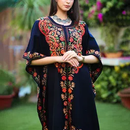 Sangria Floral Embroidered Kimono Sleeve Kaftan Longline Acrylic Kaftan Top-picture-16