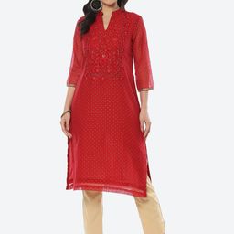 Biba Women Polka Dots Printed Thread Work Kurta-picture-4