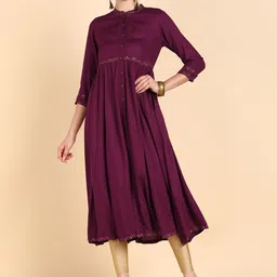 AHIKA Women Burgundy & rosewood Thread Work Anarkali Kurta-20