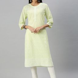 SHOWOFF Ethnic Motifs Embroidered Chikankari Cotton Kurta-picture-32