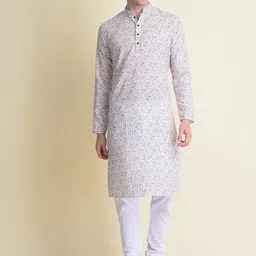 NAMASKAR Men White Cotton Printed Kurta-32