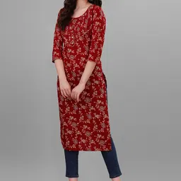 WEAVLLITE Floral Printed Pure Cotton Straight Kurta-image-77