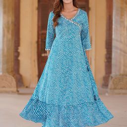 KALINI Striped V-Neck Embroidered Detail Ethnic Dresses-image-90