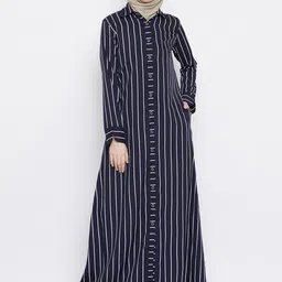 MOMIN LIBAS Striped Front Open Abaya Burqa-picture-0