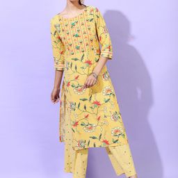 Vishudh Women Yellow & impala Printed Kurta-image-65