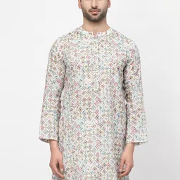 LELA Geometric Printed Mandarin Neck Sequins Detail Kurta-picture-12