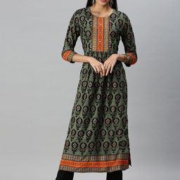 SHOWOFF Ethnic Motifs Printed Thread Work Cotton Anarkali Kurta-16