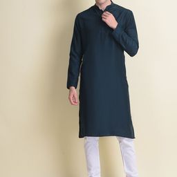 NAMASKAR Men Green Rayon Solid Kurta-18