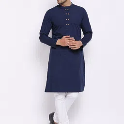 Hypernation Men Navy Blue Kurta-image-96