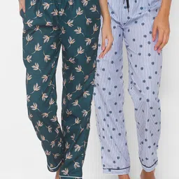 FashionRack Women Pack of 2 Teal Green & Grey Printed Lounge Pants-picture-42