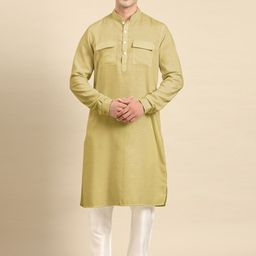 TheEthnic.Co Mandarin Collar Cotton Pathani Kurta-image-89