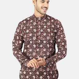 Wintage Men Brown Floral Printed Floral Kurta-21